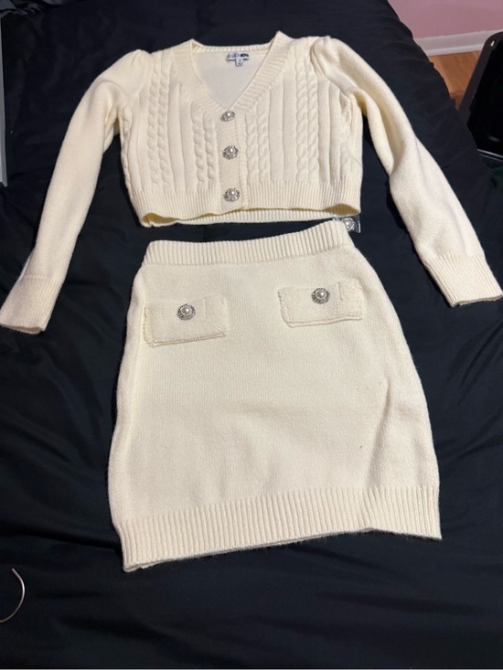 Fashion Nova Dresses & Skirts - Fashion Nova Cream Cable-Knit sparkly Button Skirt Set